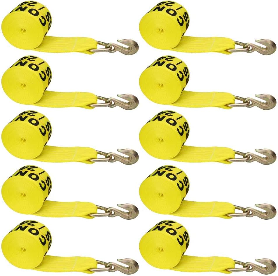 4 Inch x 27 Foot Yellow Winch Strap with Grab Hook 10 Pack E934123