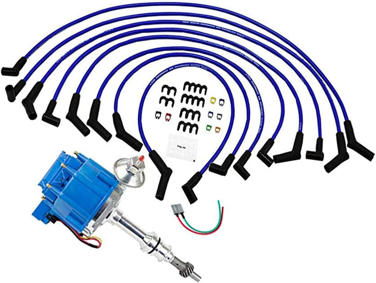 Blue Cap HEI Distributor Kit with Spark Plug Wires and Pigtail Harness K457