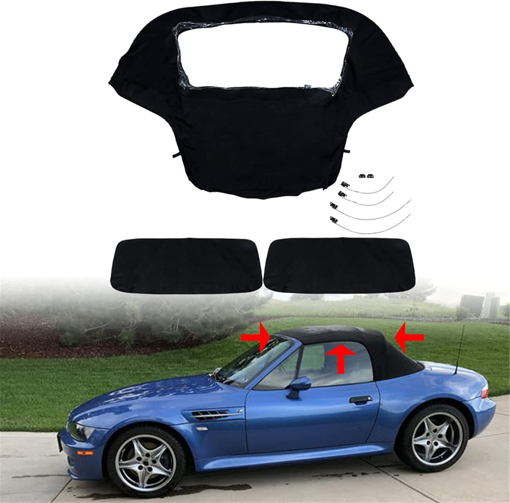 Soft Top with Plastic Window Black Twill Replacement I32515