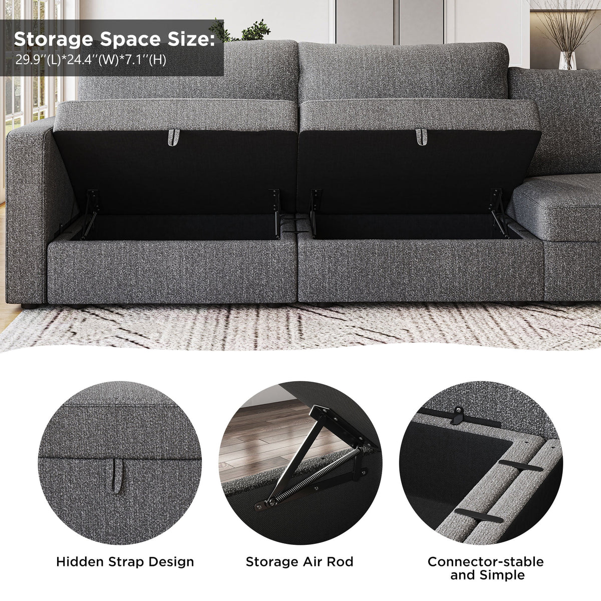 Light Grey Modular Sectional Sofa with Storage R263089