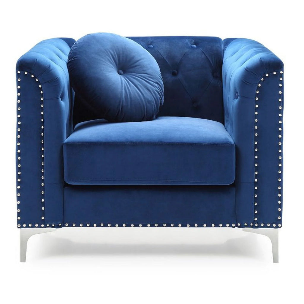 Velvet Sofa and Chair 2-Piece Set Navy Blue K9715