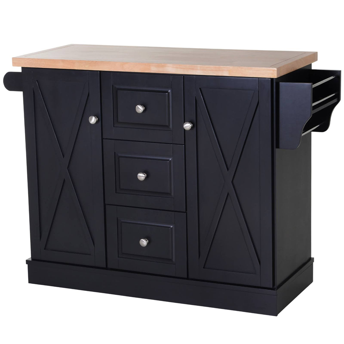 Wooden Mobile Kitchen Island Cart with Drawers and Wheel W468826