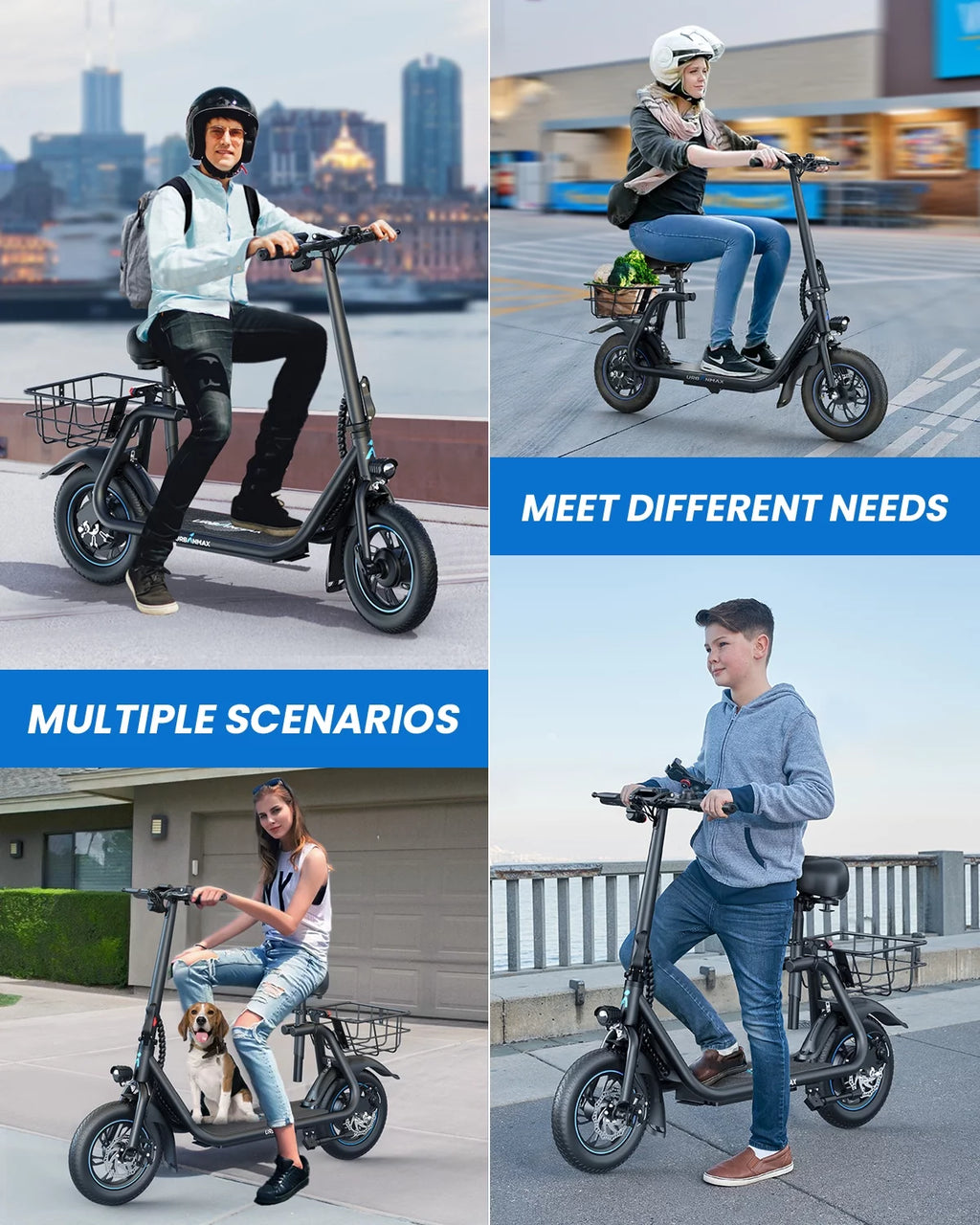 450W 36V Foldable Electric Scooter with Seat Basket 12 in Off-Road Tires Black W370