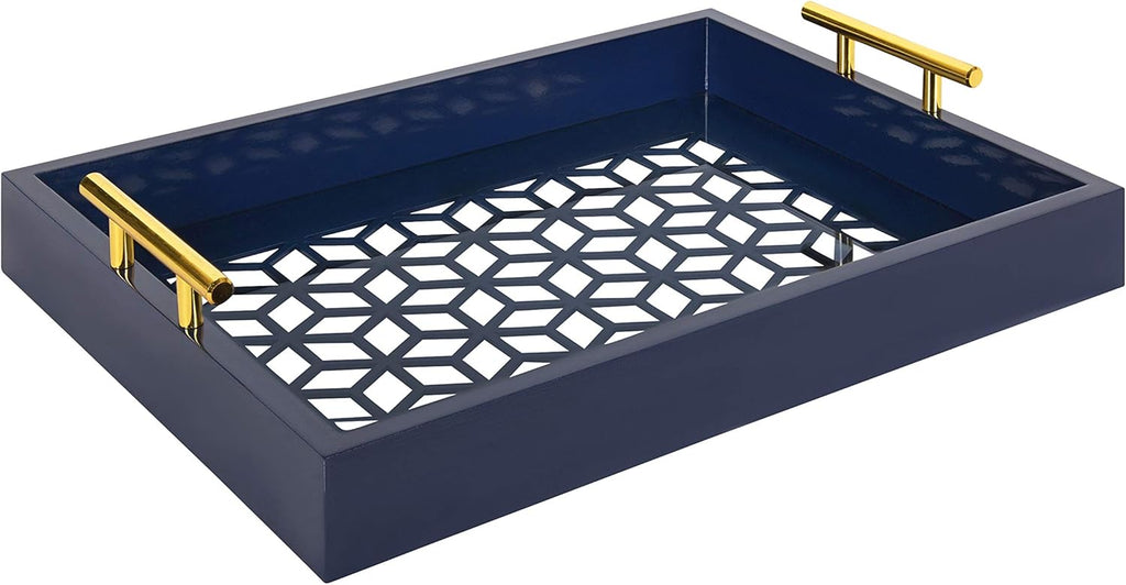 White and Gold Decorative Tray with Metal Handles M5861