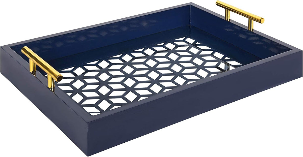 White and Gold Decorative Tray with Metal Handles M5861