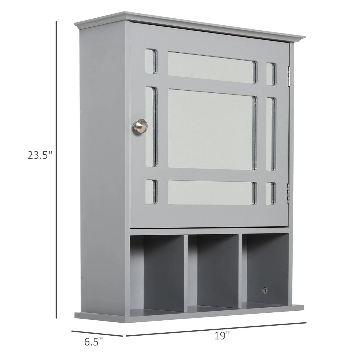 Gray Wall Mount Bathroom Cabinet with Mirror Door and Open Shelves G913379