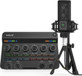 Audio Interface with DJ Mixer and Live Sound Card Kit, Podcast Equipment Bundle Sound Board with XLR Microphone, USB/Bluetooth, Pack of 2 I3434