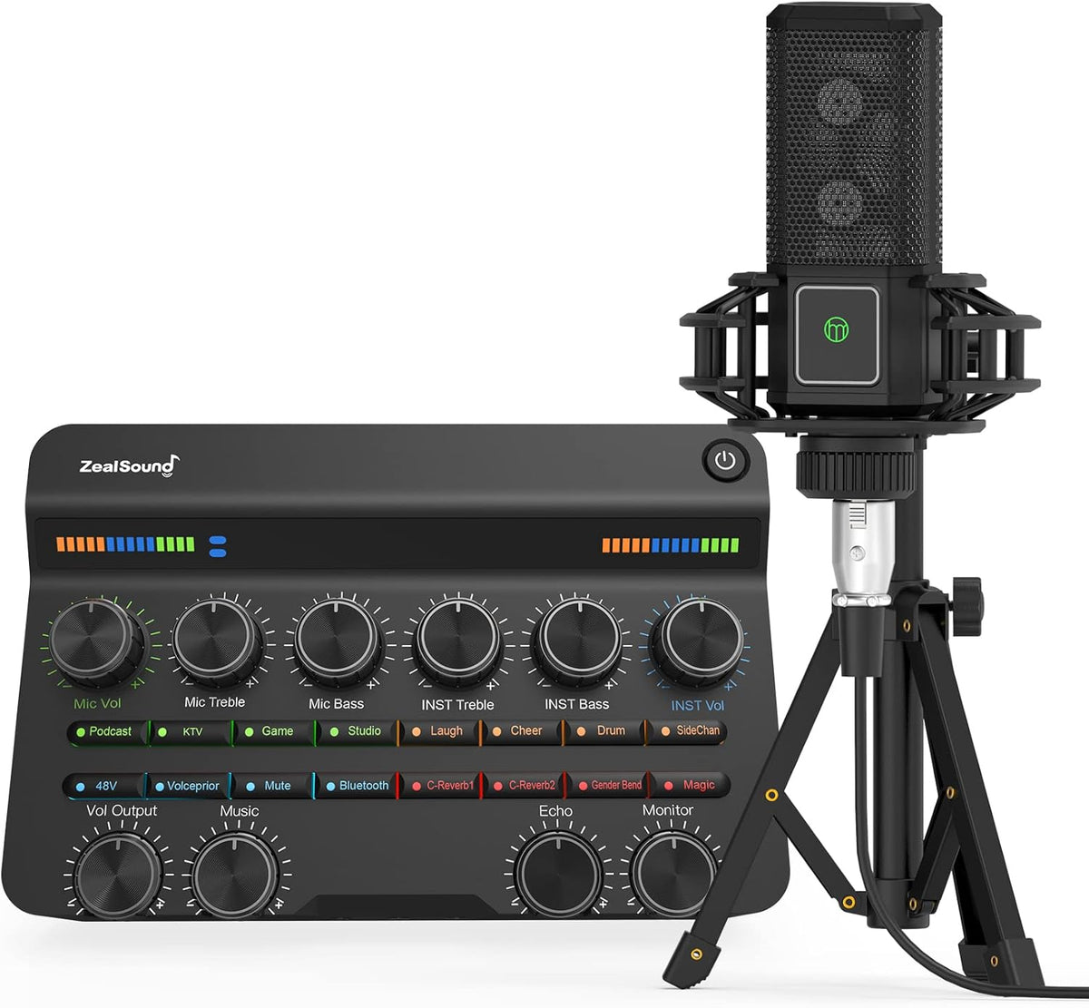 Audio Interface with DJ Mixer and Live Sound Card Kit, Podcast Equipment Bundle Sound Board with XLR Microphone, USB/Bluetooth, Pack of 2 I3434