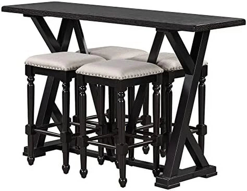 5-Piece Wood Dining Table Set with 4 Stools C857292