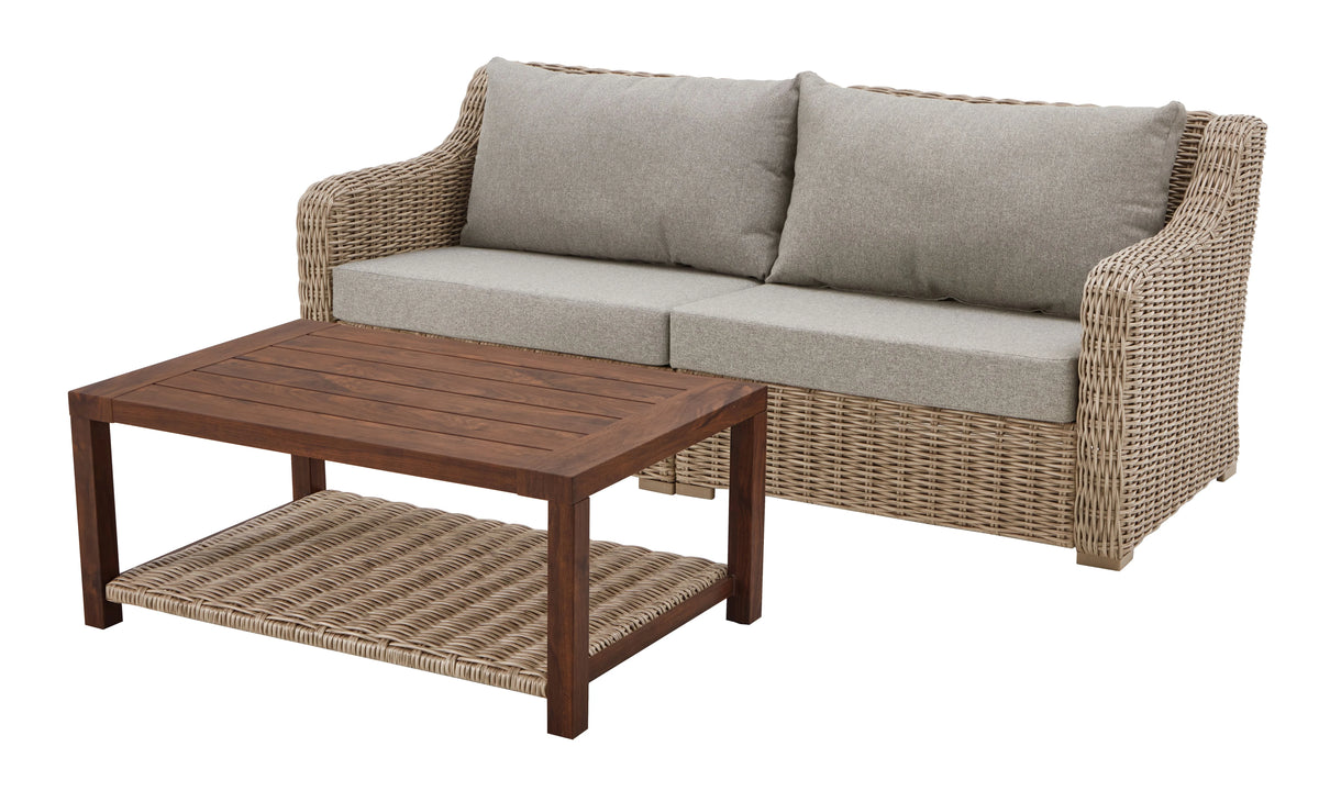 2 Piece Outdoor Sofa and Coffee Table Set with Gray Cushions Z16195