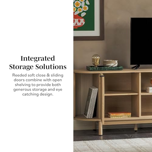 60 Inch Coastal Oak TV Stand with Sliding Doors R4724