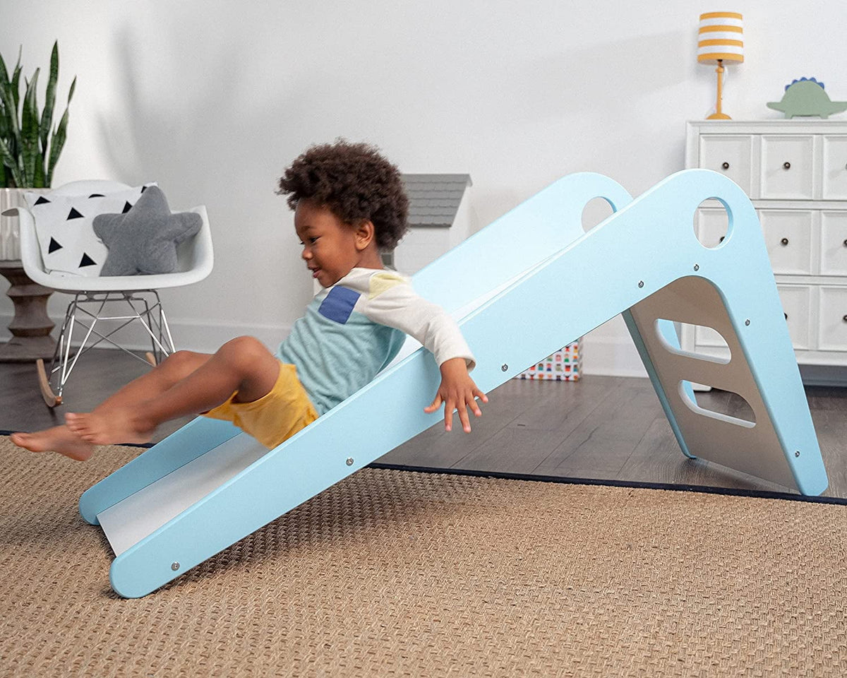 Wooden Indoor Slide for Kids Ages 18mo - 4 Years (Blue) D847