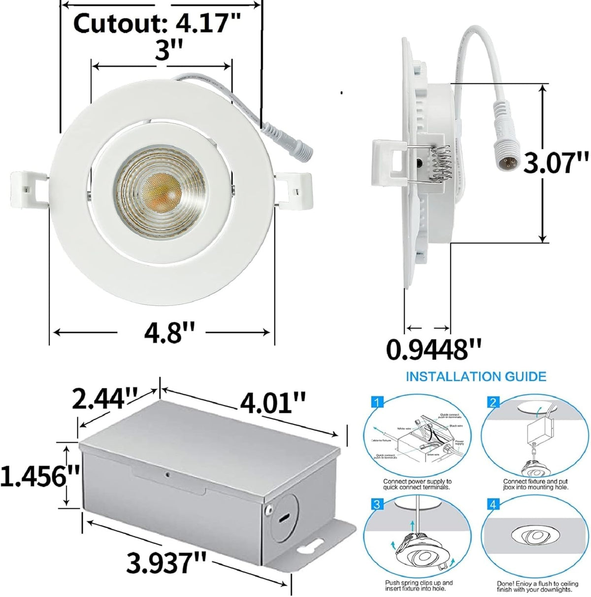 4 inch Smart LED Recessed Lights, 9W, 2 Pack O147942