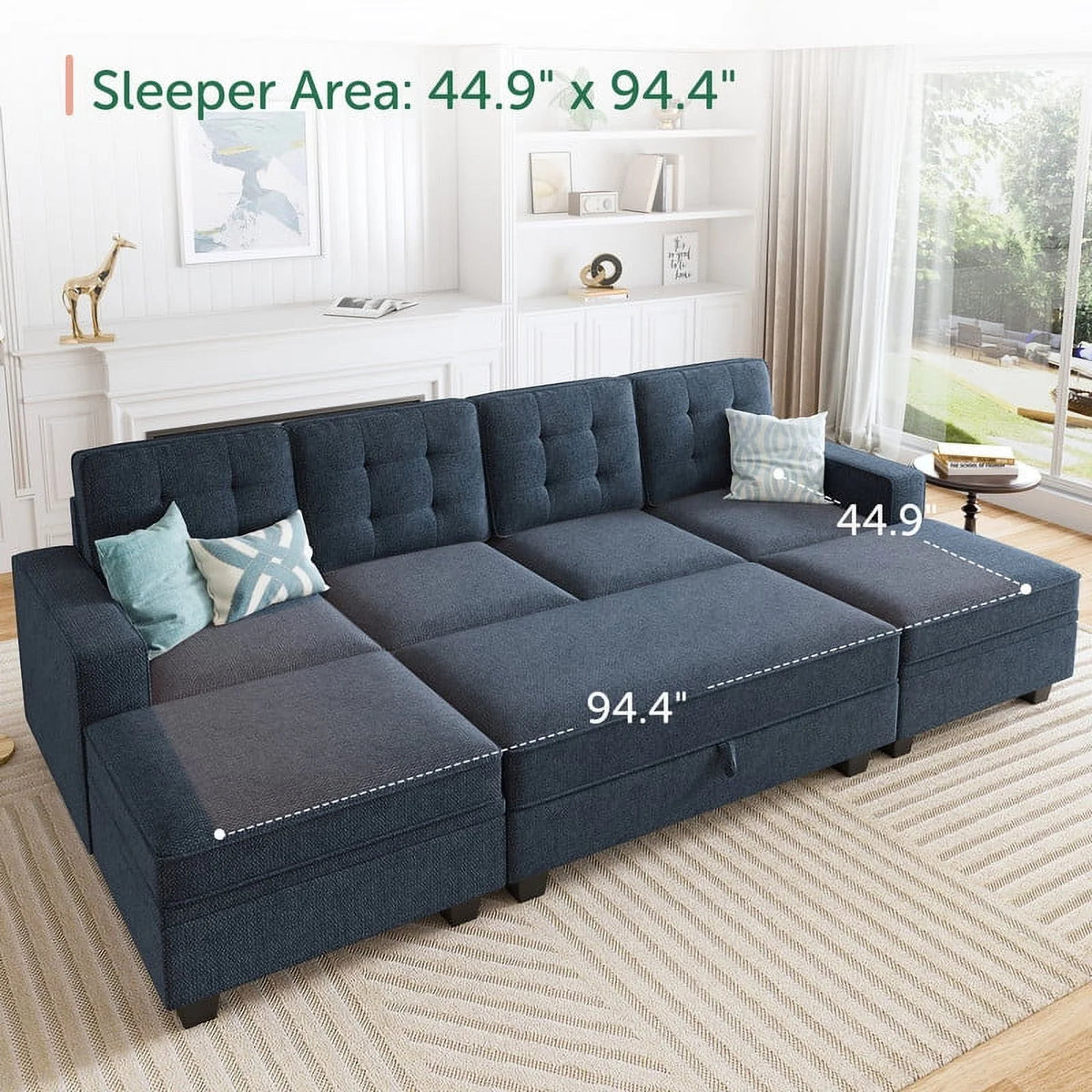 Light Grey Convertible Sectional Sleeper Sofa with Storage M72132