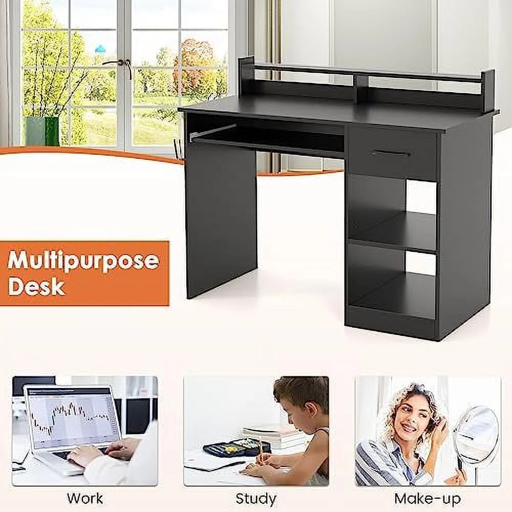 Computer Desk with Drawers, Hutch, Keyboard Tray & Adjustable F87563