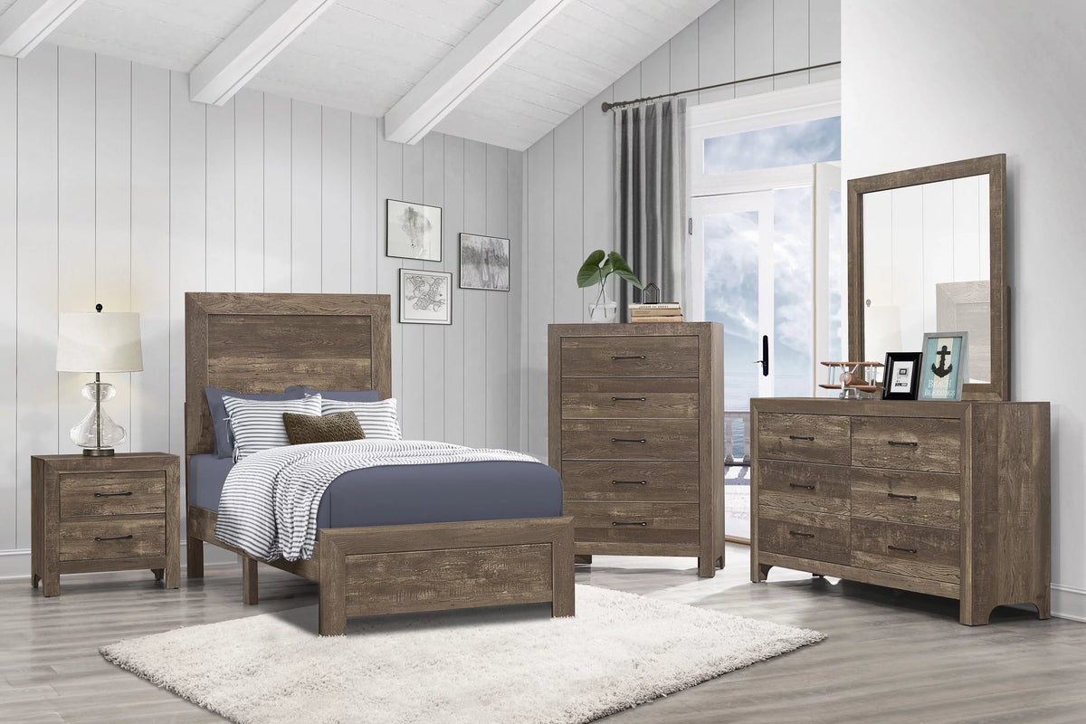 Twin Size Sleigh Bed Dresser Mirror Night Stand Rustic Brown Z272816