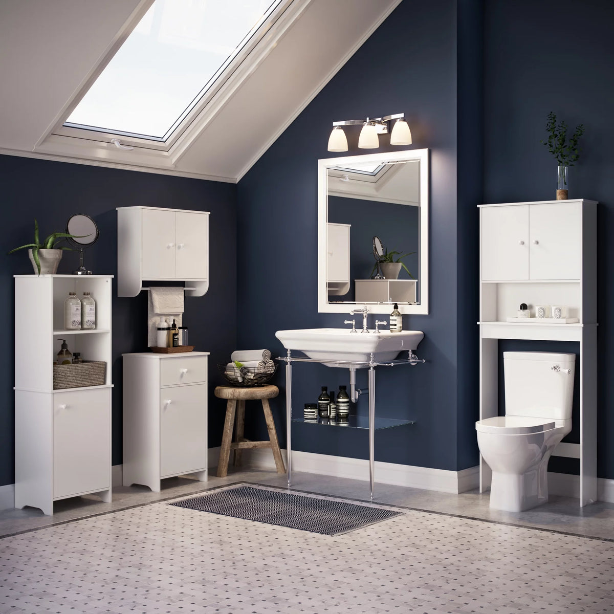 White Tall Bath Cabinet with 1-Door and Shelves Z549
