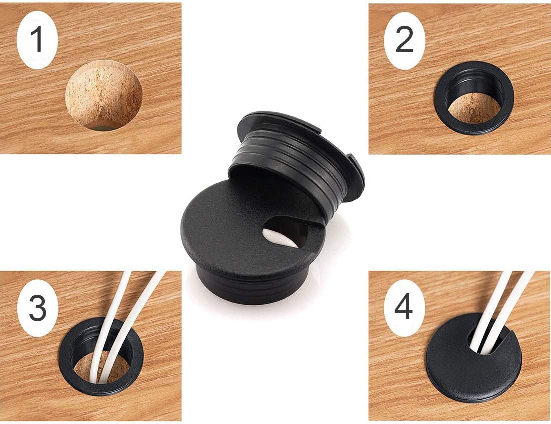 Black 2pcs 1-3/4 inch Desk Wire Cord Cable Grommets Hole Cover Plastic K693