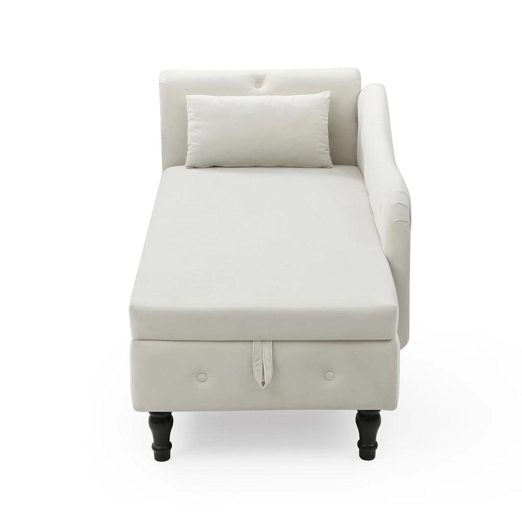 Beige Velvet Storage Chaise Lounge with 1 Pillow T2141
