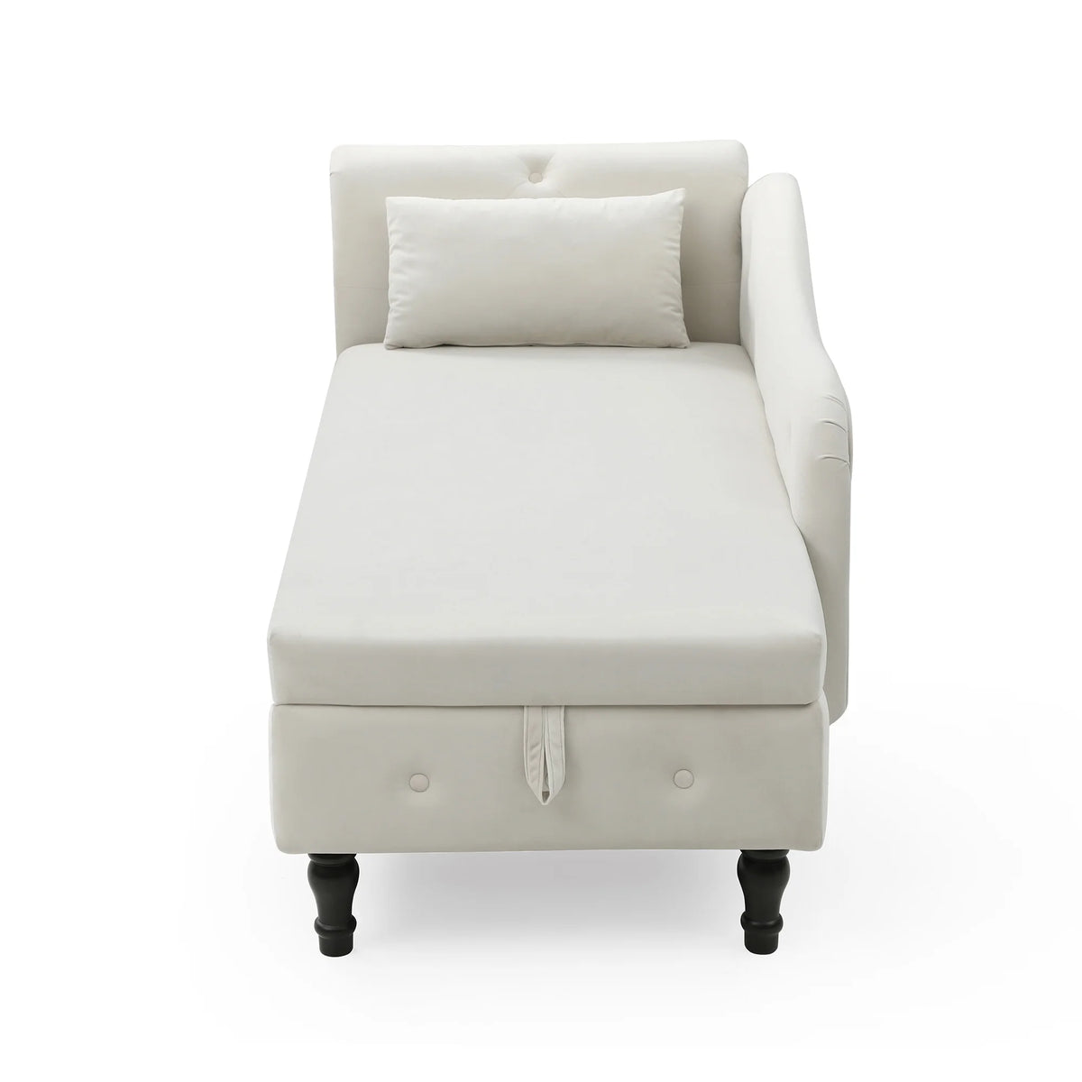 Beige Velvet Storage Chaise Lounge with 1 Pillow T2141