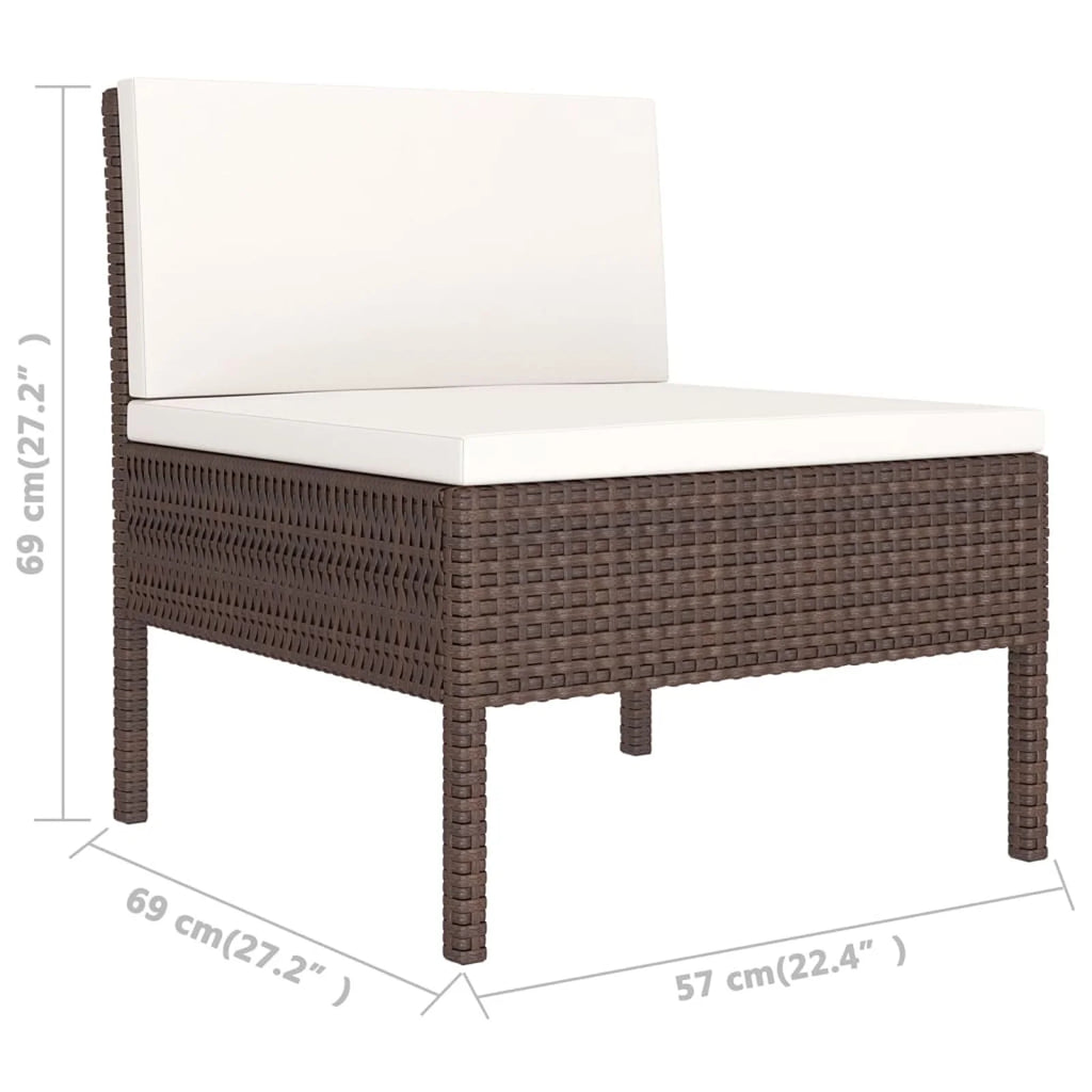9 Piece Cream White Cushion Brown Poly Rattan Patio Lounge Set U47037