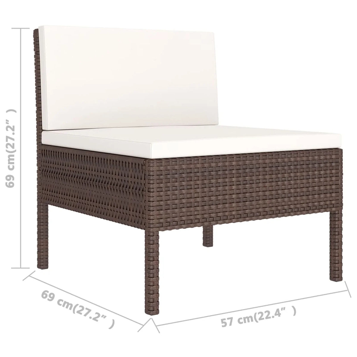9 Piece Cream White Cushion Brown Poly Rattan Patio Lounge Set U47037