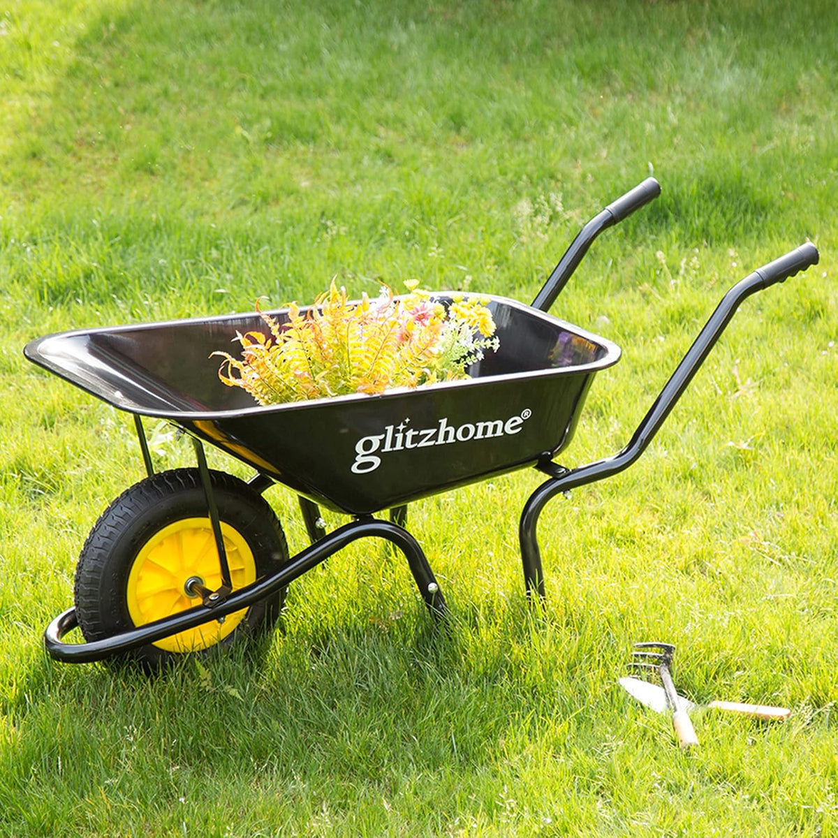 Black Steel Framed Garden Wheelbarrow Utility Dump Cart P3619