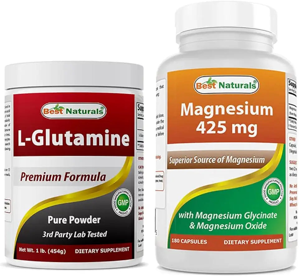 L-Glutamine Pure Powder 1 LB & Magnesium Glycinate 425 mg R94358