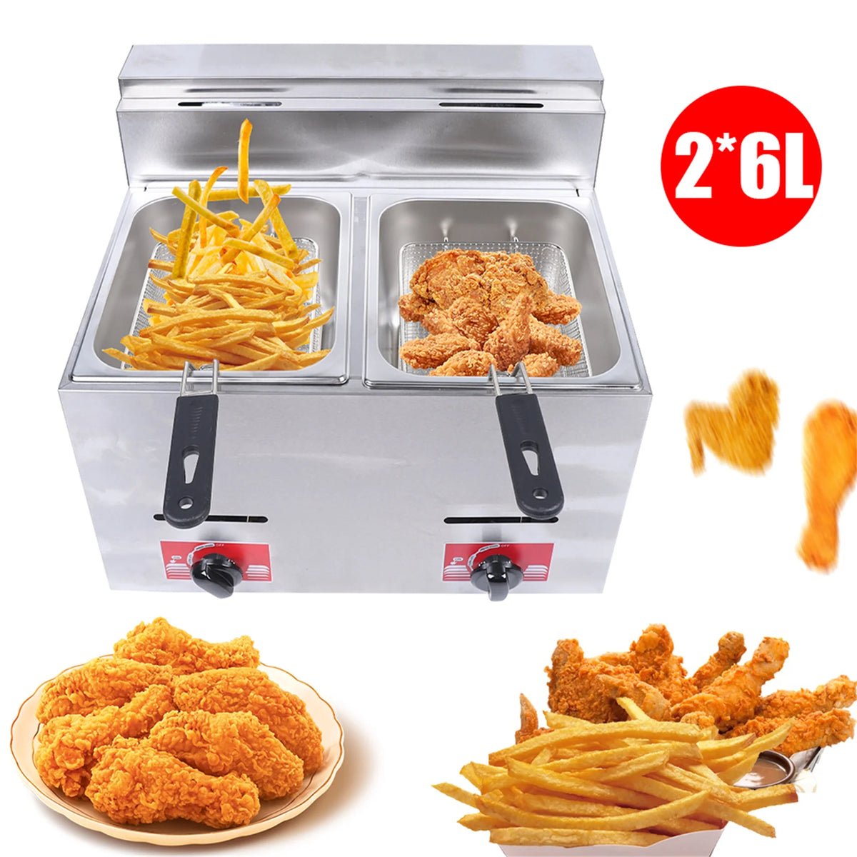 Electric Deep Fryer, 2*6L Double Stainless Steel with 2 Basket P667