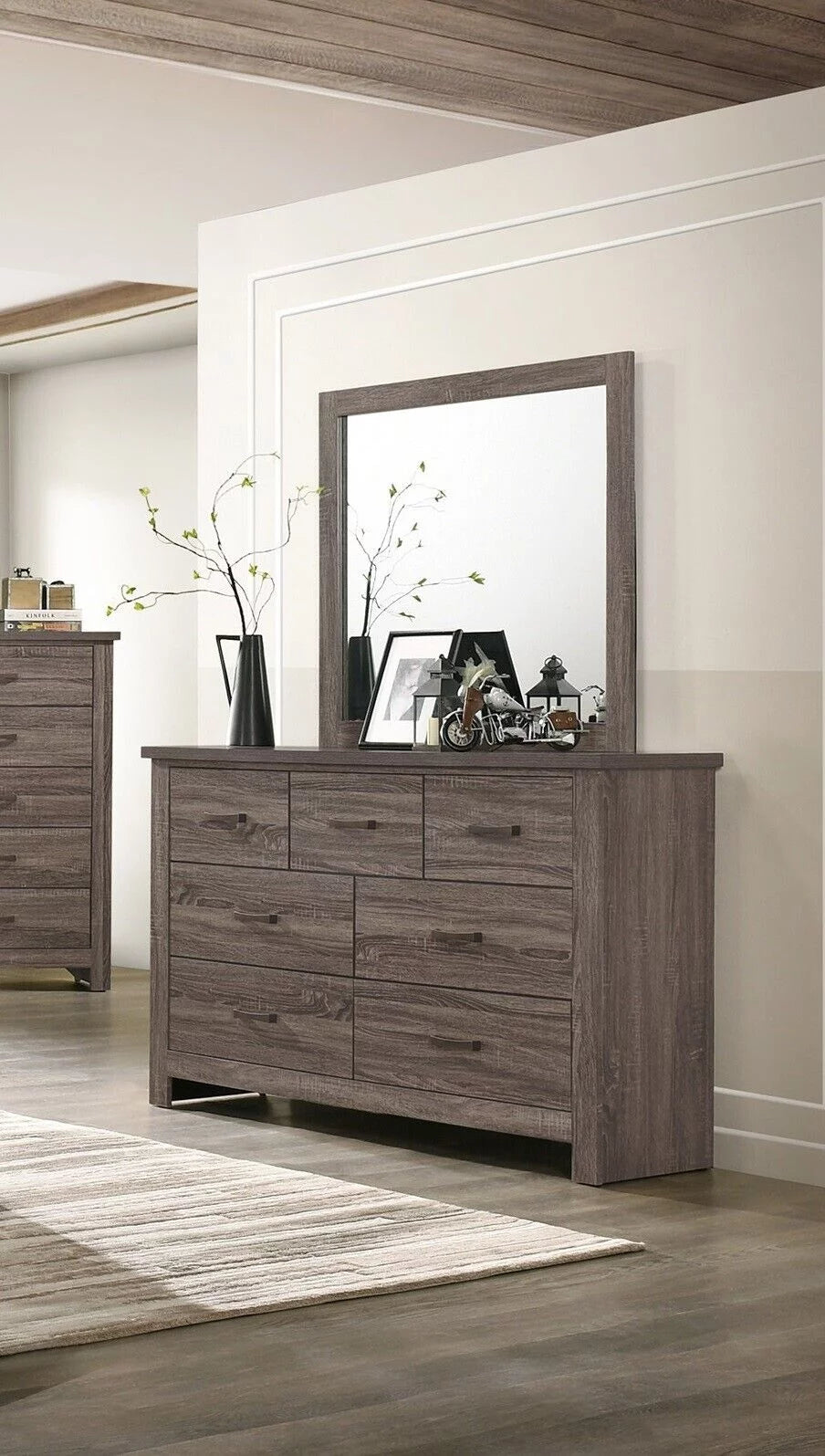 Eastern King Size 4pc Wooden Bedroom Set with Dresser Mirror Nightstand T640388