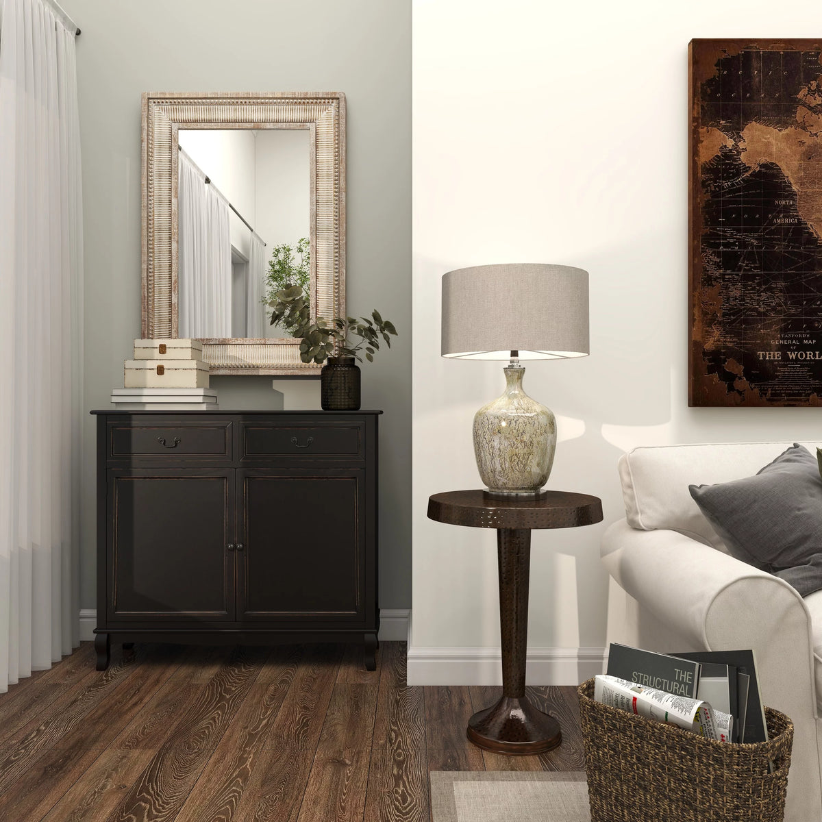 Aluminum Vintage Brown Pedestal Accent Table R664