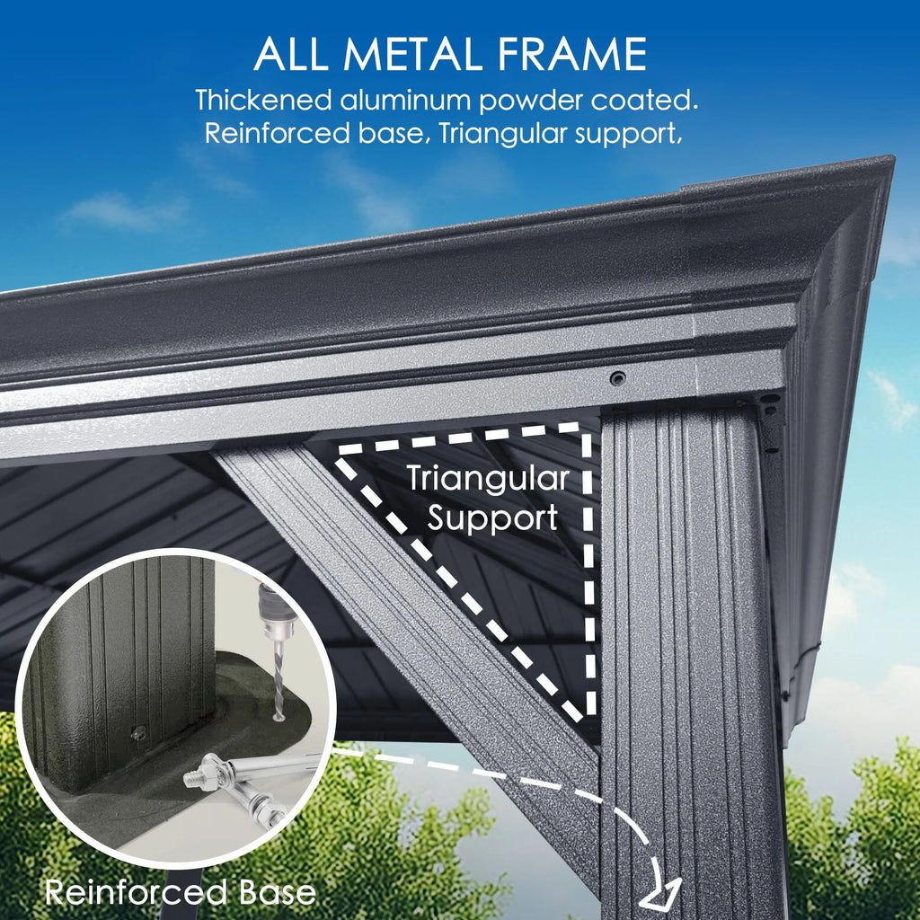 Hardtop Aluminum Gazebo with Mosquito Net and Privacy Sidewalls U221502
