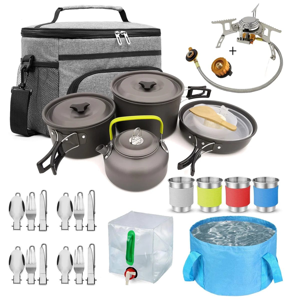 Camping Cookware Mess Kit Pot Pan Kettle Set Y522