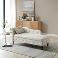Beige Velvet Storage Chaise Lounge with 1 Pillow T2141