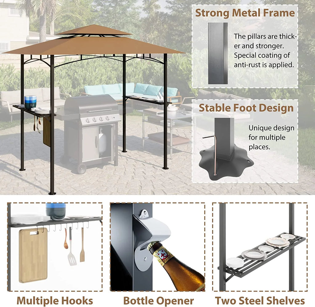 Khaki 8 x 5 FT Grill Canopy with Air Vent Z73318