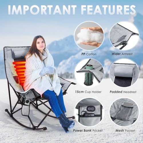 XL Oversized Heated Rocking Camping Chair with 3 Heat Levels I801759