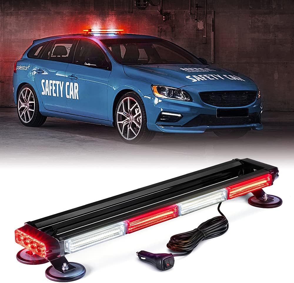 White Amber COB LED Rooftop Strobe Light Bar Double Side 26 High Visibility Emergency Hazard Warning Beacon Lights w/Magnetic Base K999314