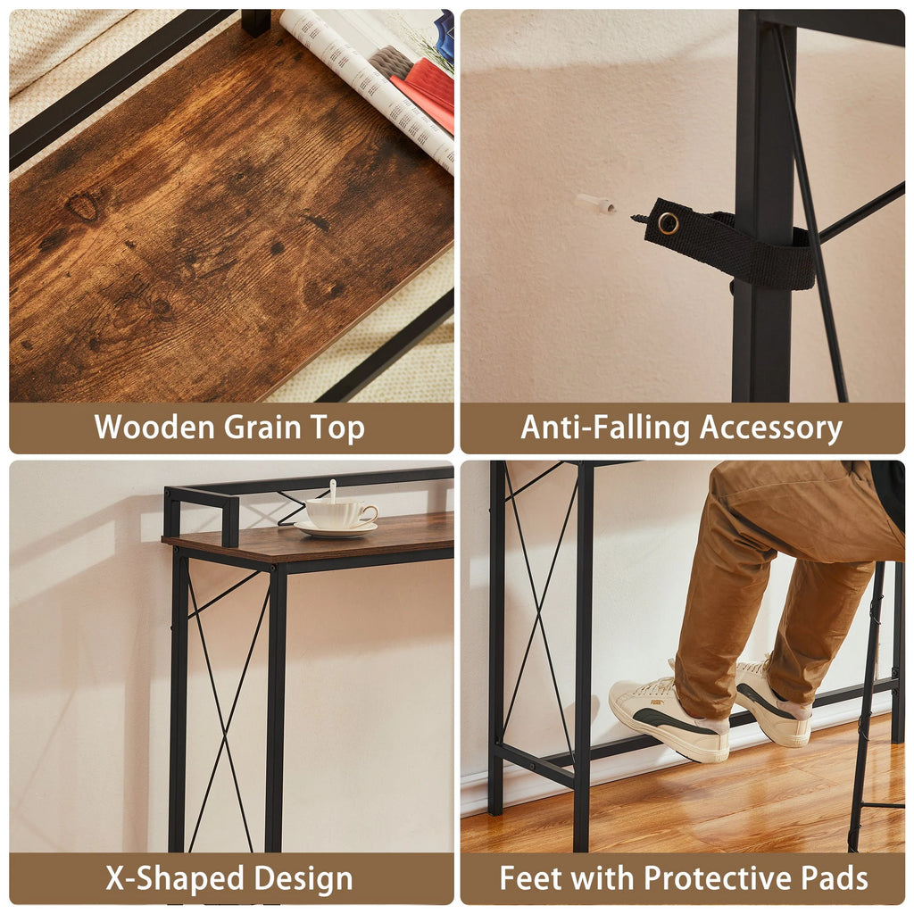 39.4" Console Table with 2 Outlet and 2 USB Ports, Industrial Style Sofa Table, Brown R5120