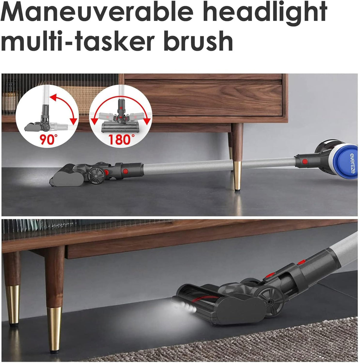 Cordless Vacuum Cleaner with Two Batteries, 25KPa Suction, Motorized Mattress Brush P4212