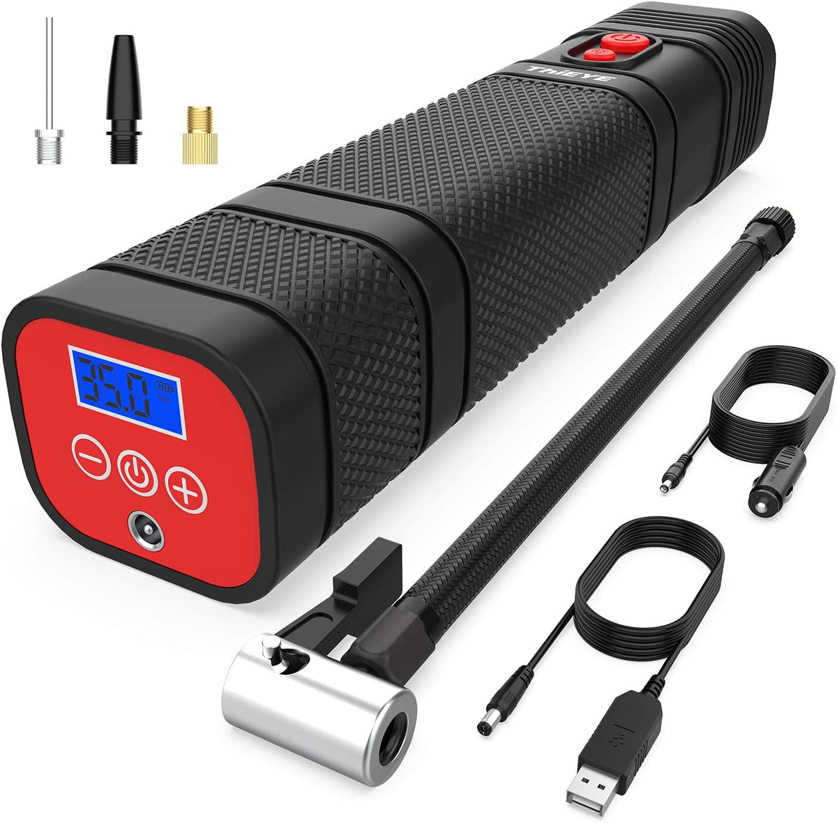 Tire Inflator Portable Air Compressor, 12V DC, 2000 * 3 mAh, 120 PSI, LED Light, Pack of 2 D303994