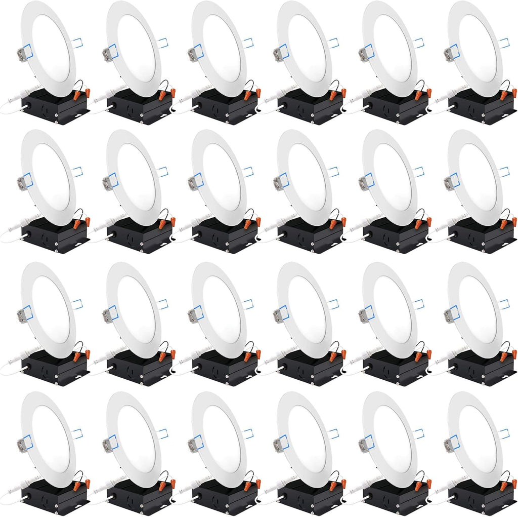24 Pack 4 Inch Ultra Thin LED Recessed Ceiling Lights, 3000K Warm White, Dimmable 10W, 650 LM, Smooth Trim Damp Rated D700