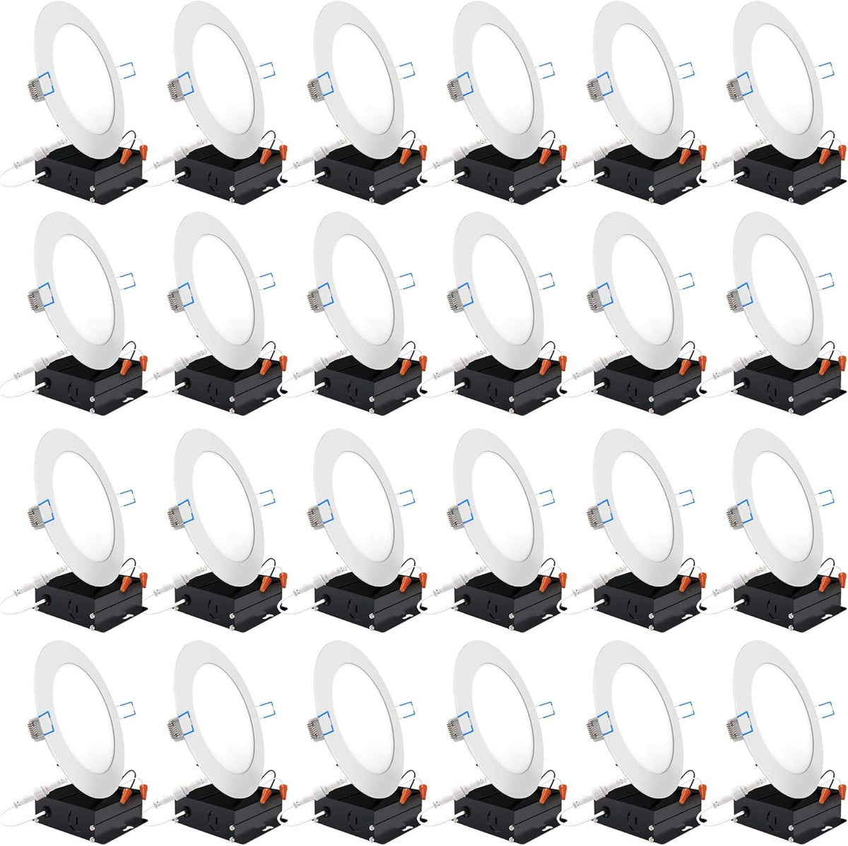24 Pack 4 Inch Ultra Thin LED Recessed Ceiling Lights, 3000K Warm White, Dimmable 10W, 650 LM, Smooth Trim Damp Rated D700