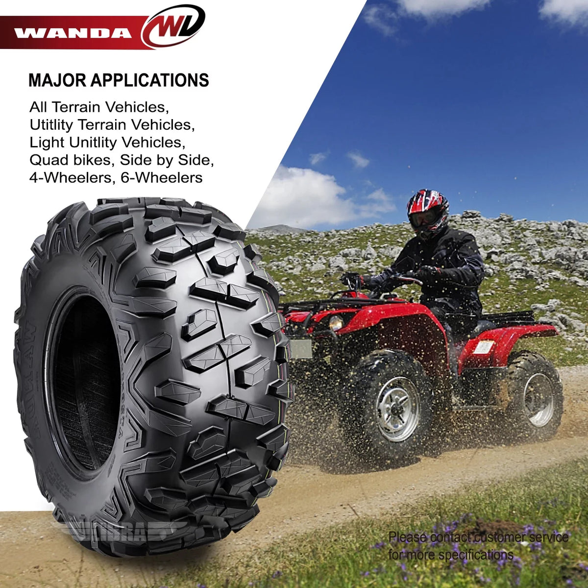 25x8-12 Front & 25x10-12 Rear 6PR ATV/UTV Tires Set 4 Z748