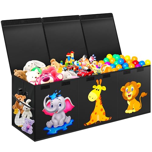 Extra Large Collapsible Storage Organizer with Lids, 40"x16"x16" Black F28617