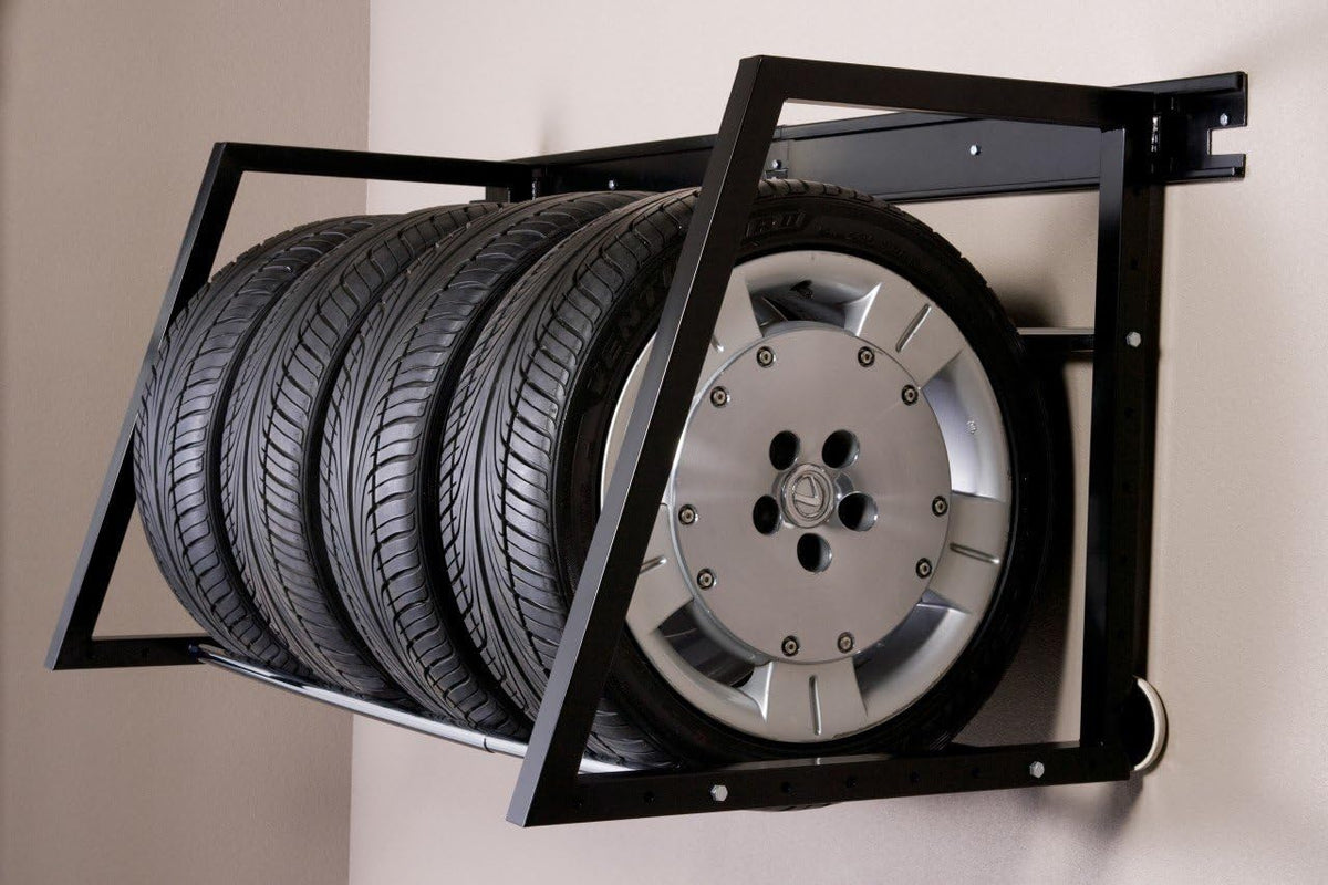 Heavy Duty Adjustable Garage Wall Tire Rack Storage, Black H455