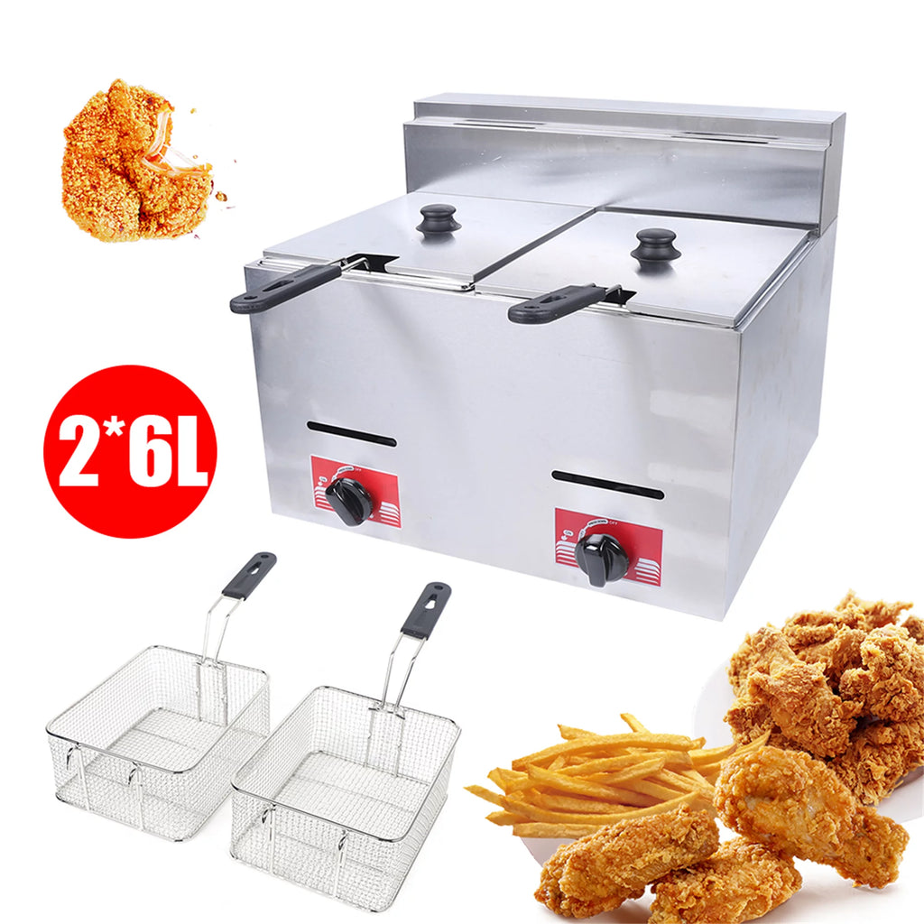 Electric Deep Fryer, 2*6L Double Stainless Steel with 2 Basket P667
