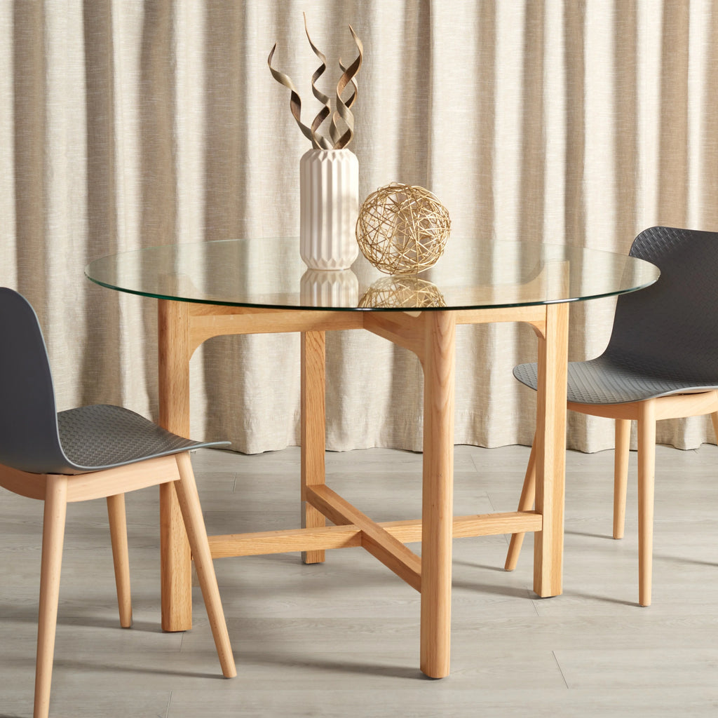 Solid Wood Tempered Glass Round Dining Table 48 in. O378