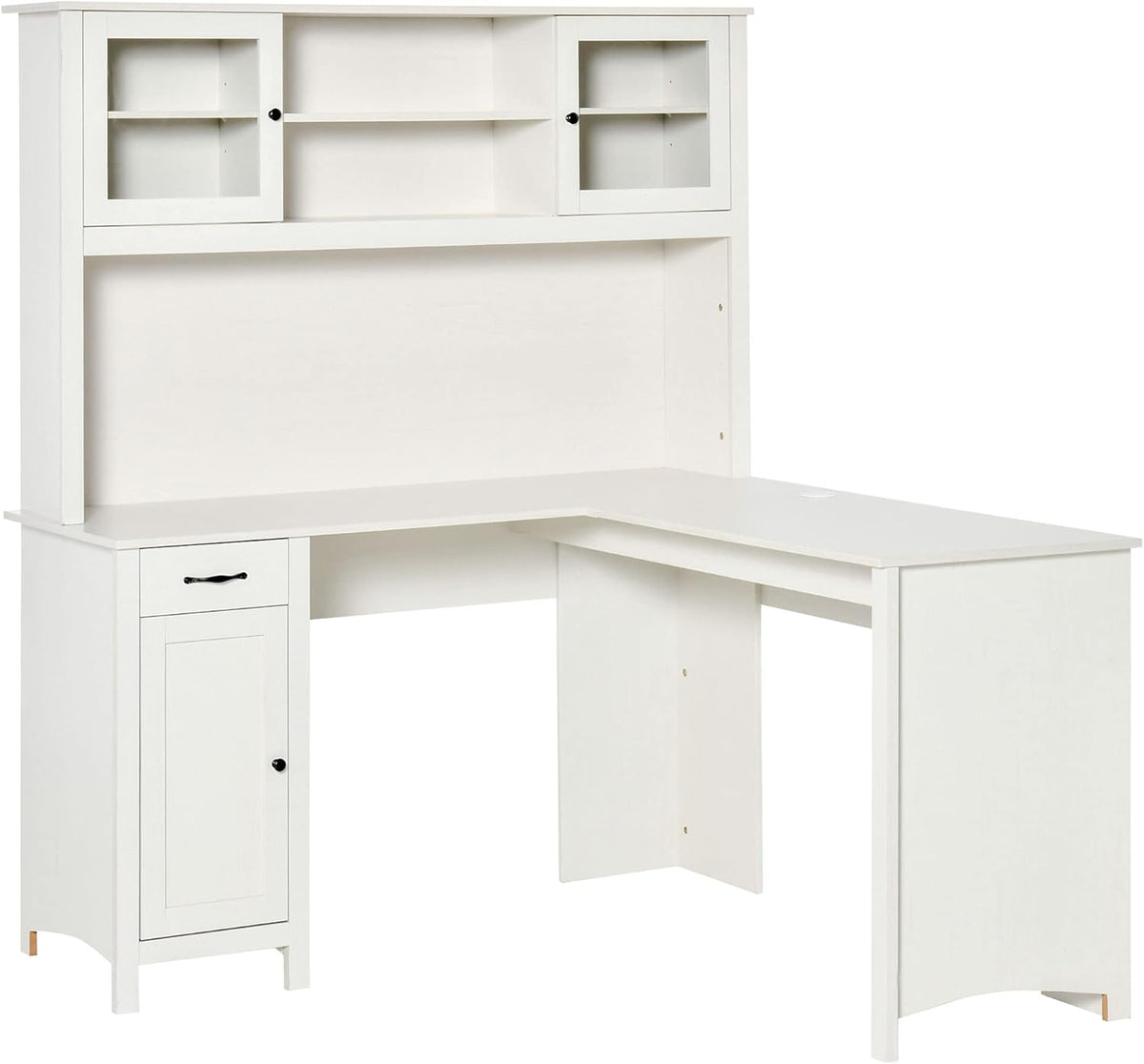 White L-Shaped Desk with Hutch and Drawers E153995