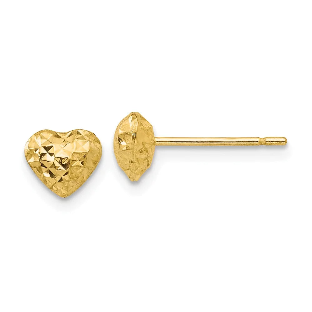 14 Karat Yellow Gold Diamond-cut Puffed Heart Post Earrings F699