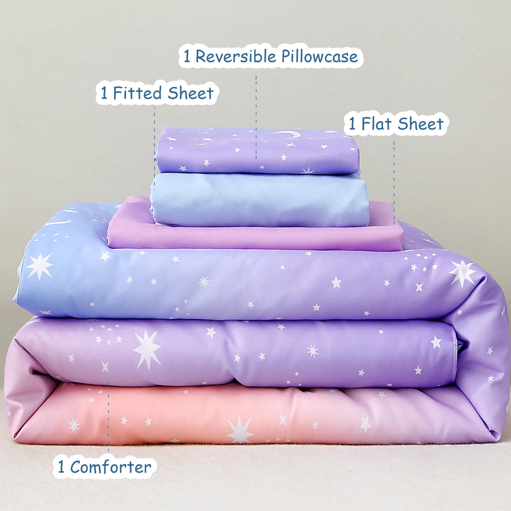 4-Pcs Toddler Bedding Set Microfiber Purple Orange J3304